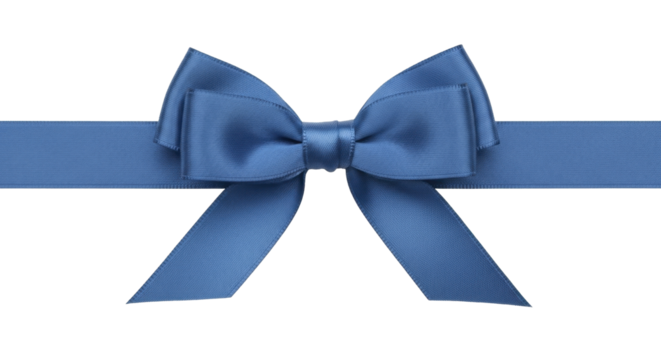  Blue satin ribbon bow tied on a transparent background, a PNG image, a PNG file, ideal for Christmas gifts.