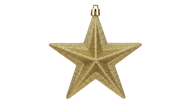 Golden glitter Christmas star ornament decoration on a transparent background PNG image PNG file for holiday celebration