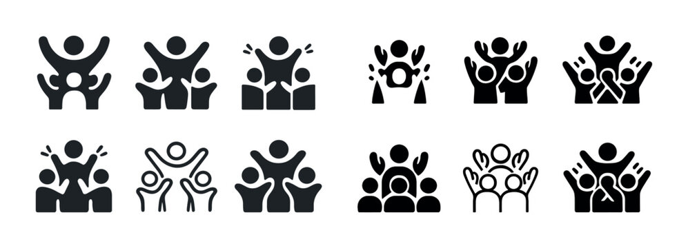 Diverse abstract human figures celebrating teamwork and community unity