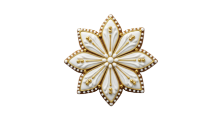 Elegant Christmas Gingerbread Star Cookie with White Icing Golden Beads, transparent PNG image, PNG file