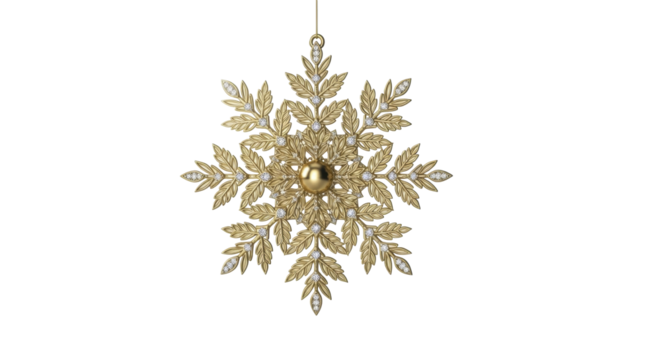  Luxurious golden diamond snowflake Christmas ornament PNG image on a transparent background, ready for festive use