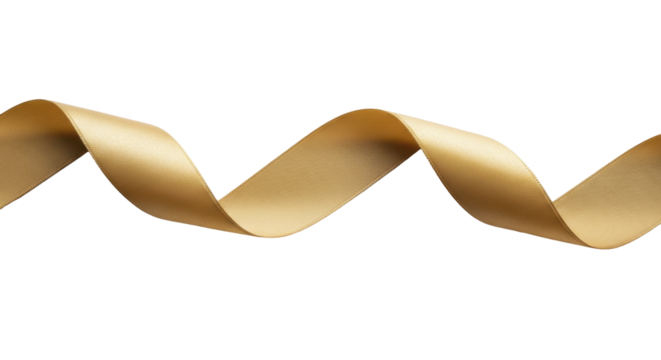  Sparkling golden satin christmas gift ribbon wavy spiral on a transparent background PNG image PNG file