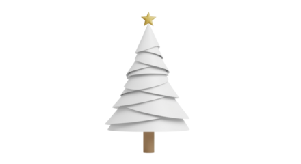 Minimalist White Christmas Tree with Golden Star Topper PNG image on a transparent background for holiday designs