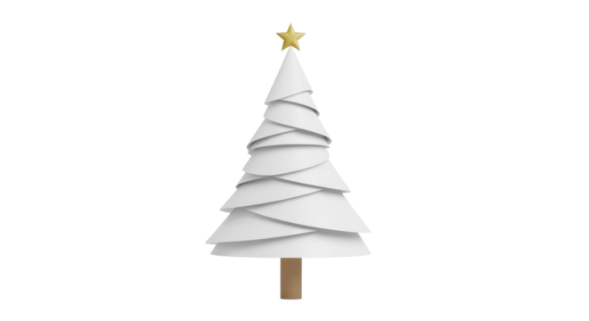 Minimalist White Christmas Tree with Golden Star Topper PNG image on a transparent background for holiday designs