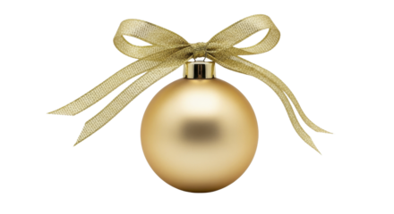 Golden Christmas ornament with a sparkling glitter bow on a transparent background PNG image