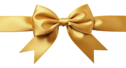 Golden satin ribbon bow on a transparent background, elegant PNG image file for festive Christmas gifts and celebration