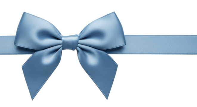 Pale blue satin ribbon bow for gift wrapping on a transparent background, PNG image, PNG file - Powered by Adobe
