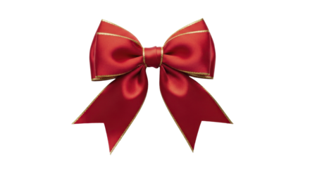 Red Christmas gift bow with gold trim on a transparent background PNG image