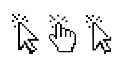 Pixel hand cursor vector icon pointing finger illustration