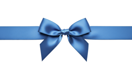 Blue satin Christmas gift bow and ribbon on a transparent background, PNG image, PNG file