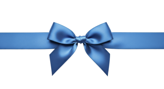 Blue satin Christmas gift bow and ribbon on a transparent background, PNG image, PNG file