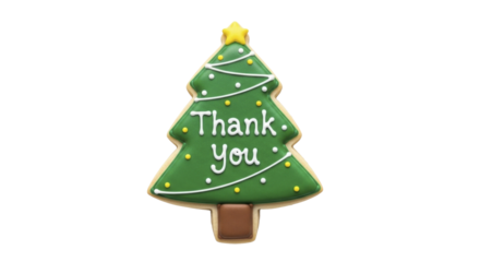 Christmas tree cookie with Thank You message on a transparent background, PNG image