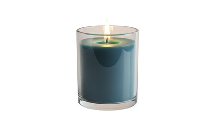 Lit blue teal candle in clear glass container on a transparent background PNG image PNG file for holiday winter decor