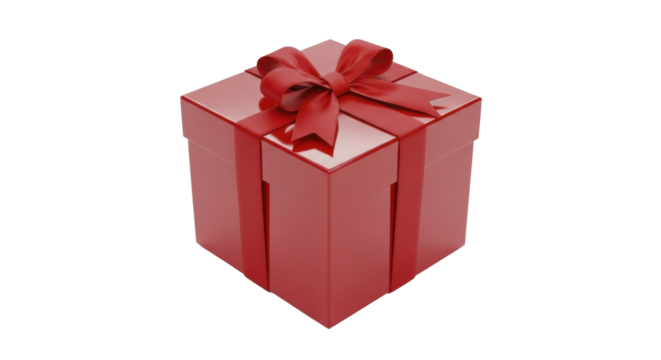 Elegant Red Christmas Gift Box with Satin Ribbon Bow and Shiny Surface on a Transparent Background PNG Image
