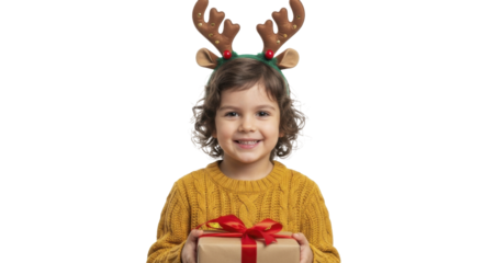 Smiling child reindeer headband gift on a transparent background, PNG image, PNG file