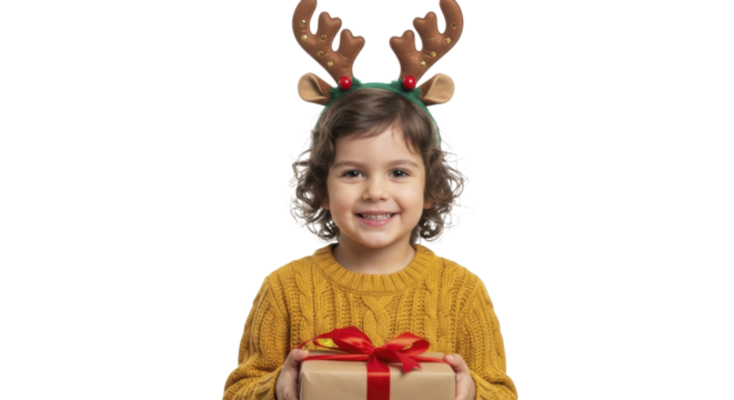 Smiling child reindeer headband gift on a transparent background, PNG image, PNG file
