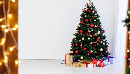 Decorated Christmas tree with presents.