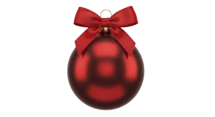 Red Christmas ornament with satin bow on a transparent background PNG file.