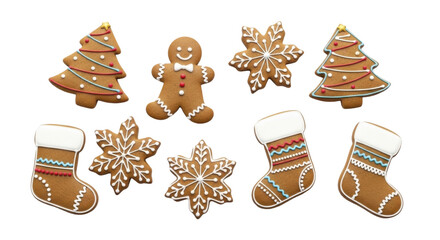 Festive Gingerbread Man Snowflakes Christmas Trees Stockings Cookies PNG Image on a Transparent Background