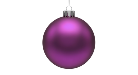 Matte purple Christmas ornament hanging decoration isolated on a transparent background PNG image file