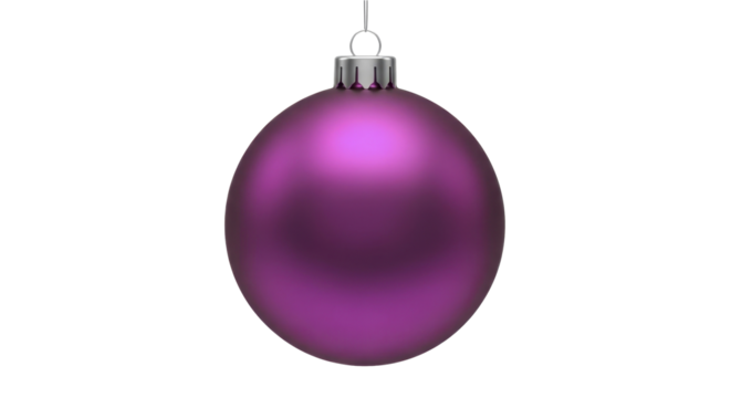 Matte purple Christmas ornament hanging decoration isolated on a transparent background PNG image file