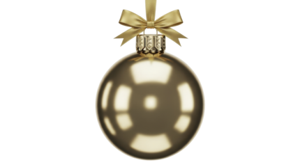Luxurious Golden Christmas Bauble Hanging with Silk Ribbon on a Transparent Background PNG Image