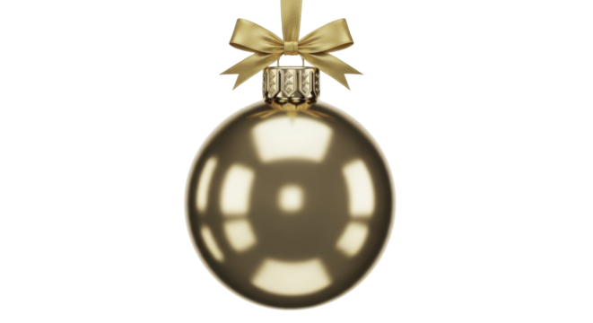 Luxurious Golden Christmas Bauble Hanging with Silk Ribbon on a Transparent Background PNG Image