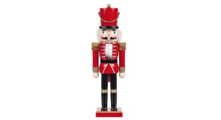 Traditional Christmas Nutcracker Soldier Figurine in Red Uniform on a Transparent Background PNG Image PNG File
