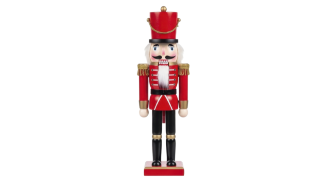 Traditional Christmas Nutcracker Soldier Figurine in Red Uniform on a Transparent Background PNG Image PNG File