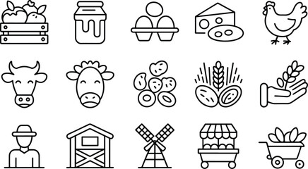 Farm Fresh Produce and Animal Icons Set