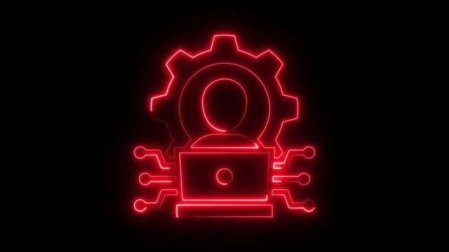 Administrator animation. Glowing neon administrator icon on black background. Symbol of management, control, and system administration.