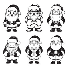 Six Cheerful Santa Claus Line Art Characters for Christmas