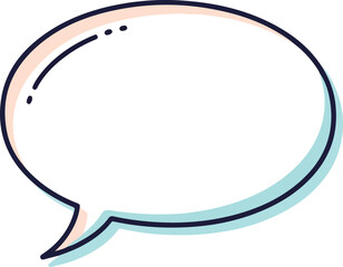 Oval speech bubble with blue and pink shadow outlined in dark blue