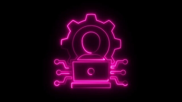 Administrator animation. Glowing neon administrator icon on black background. Symbol of management, control, and system administration.