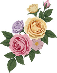 Soft Pastel Rose Cluster Floral Illustration
