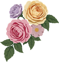 Pastel Rose Bouquet Botanical Illustration