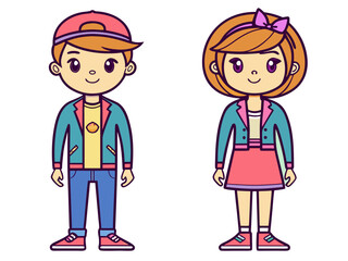 Cute Kids Cartoon Characters with Colorful Clothes &ndash; Vector Set