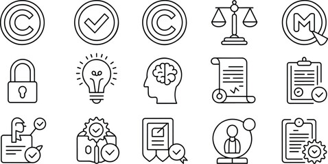 Intellectual property outline icons related legal aspects