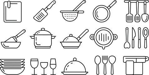 Kitchen Utensils Vector Black and White Line Art