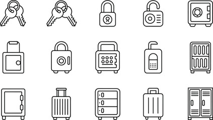 Line art set of safety and security icons