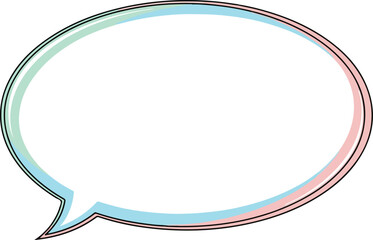 Oval speech bubble with blue green and pink borders