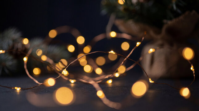 Fairy lights with a golden bokeh effect