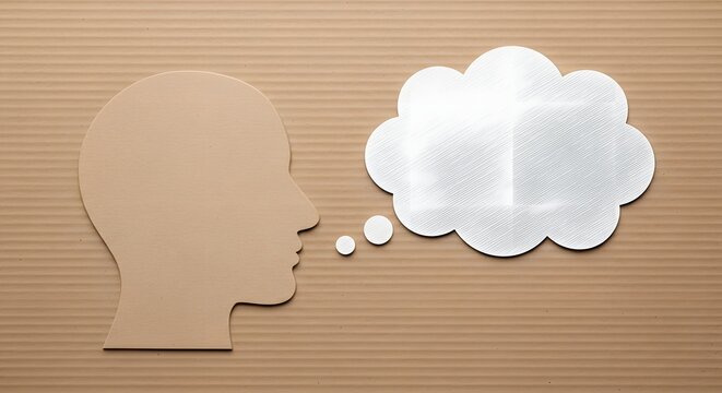 person's profile with a thought bubble, representing ideas, communication, and cognition