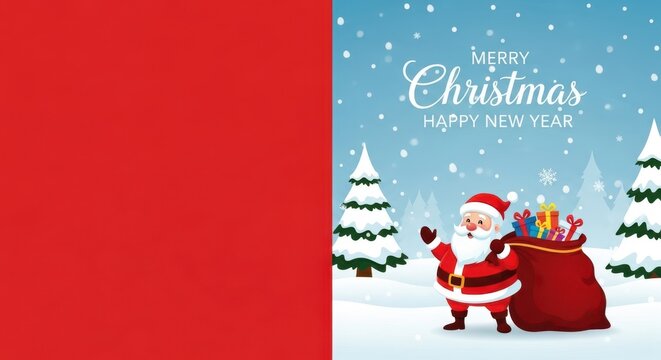 Winter landscape Satna Clause with Gifts Banner Design , Christmas sale, banner design template