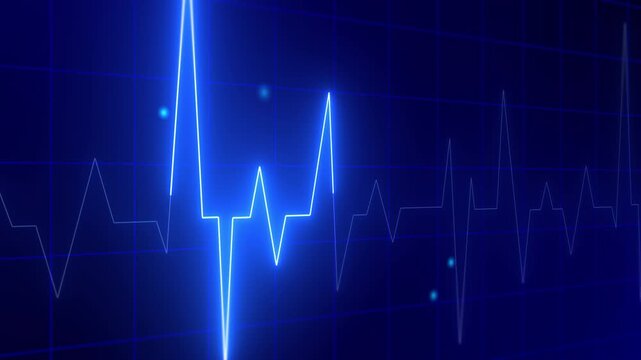 A clean motion graphic featuring a digital line graph tracking a heartbeat pulse, combining data visualization with medical and health themes.