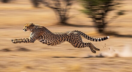 Fototapeta premium Cheetah in Full Sprint: Dynamic Motion Blur Captures Speed and Grace.