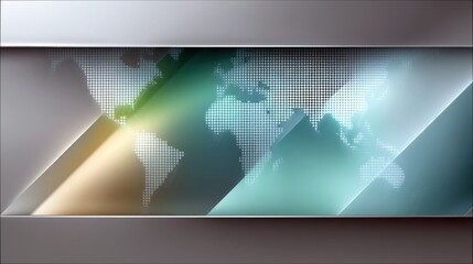 A futuristic digital background featuring a pixelated world map overlaid with abstract geometric shapes and glowing light rays, suggesting global connections an