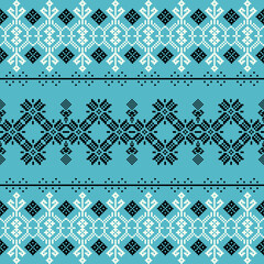 Christmas Fair Isle pattern design for fashion textiles, knitwear, and graphics and Mediterranean wallpaper. Pixel pattern. Cross-stitch vector design for wallpaper and textiles.