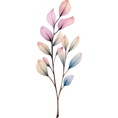 Delicate Watercolor Branch with Soft Pastel Leaves Isolated on White Background Perfect for Design Elements and Invitations