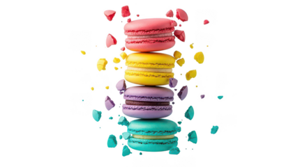 Vibrant Macaron Stack Breaking Apart On Black Background
